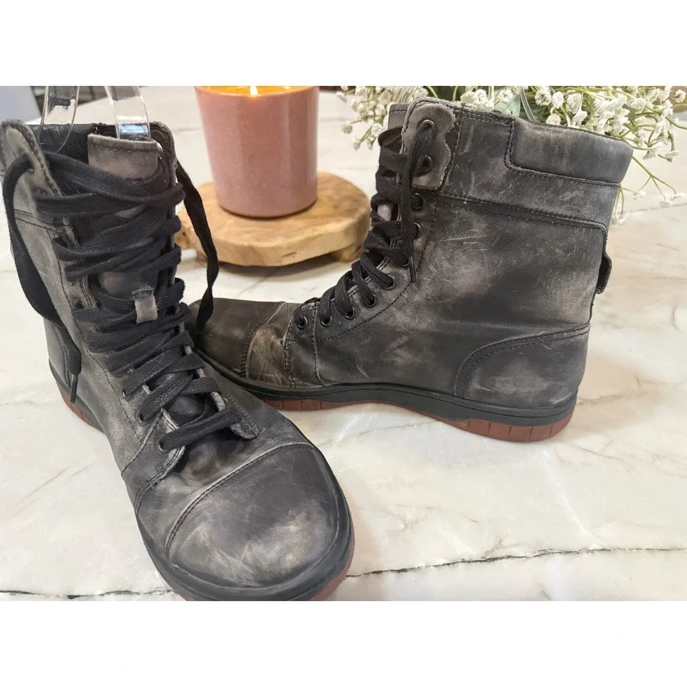 Diesel Tatradium Basket Butch Distressed Leather High Top Black Grey Men's 9.5